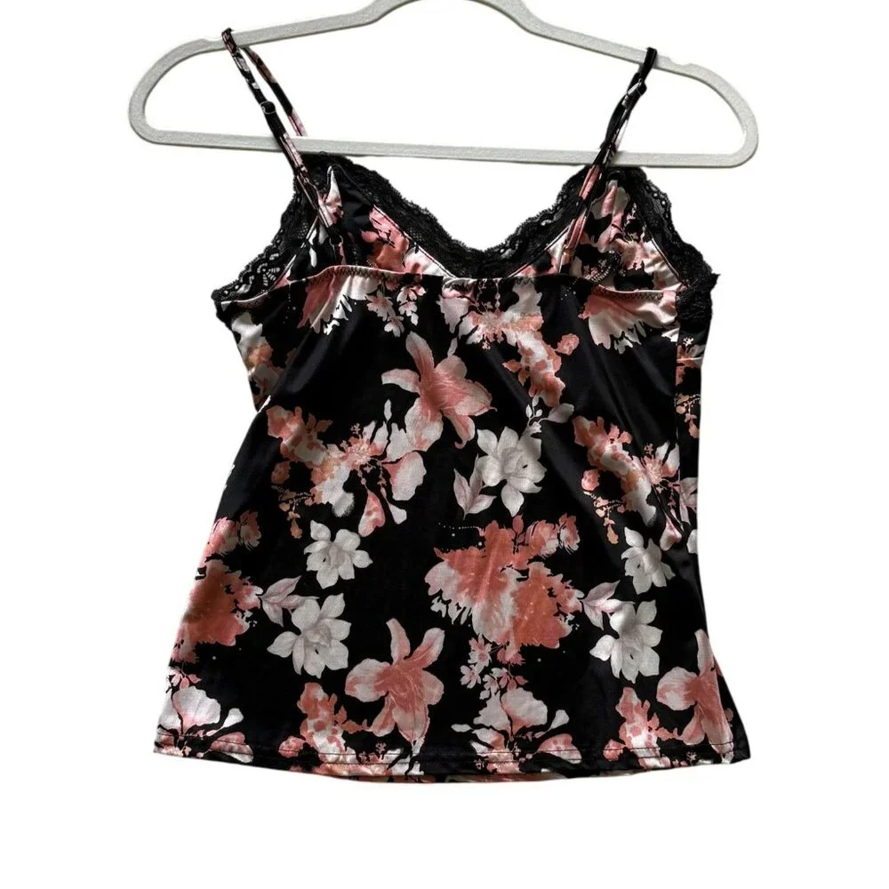 Vince Camuto Floral Lace Trim Camisole Babydoll Top  Adjust Straps Womens Size S - Picture 3 of 6